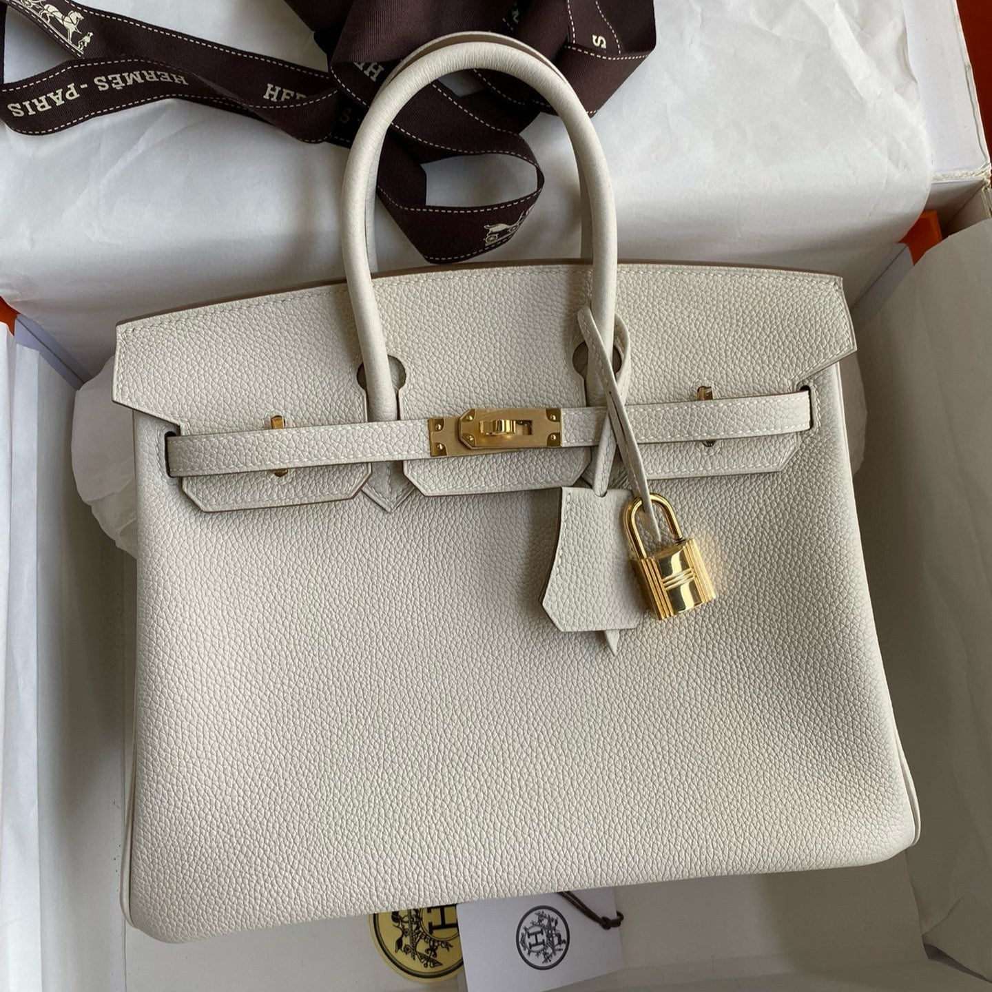 HERMES BIRKIN 25CM CREAM TOGO LEATHER GOLD HARDWARE