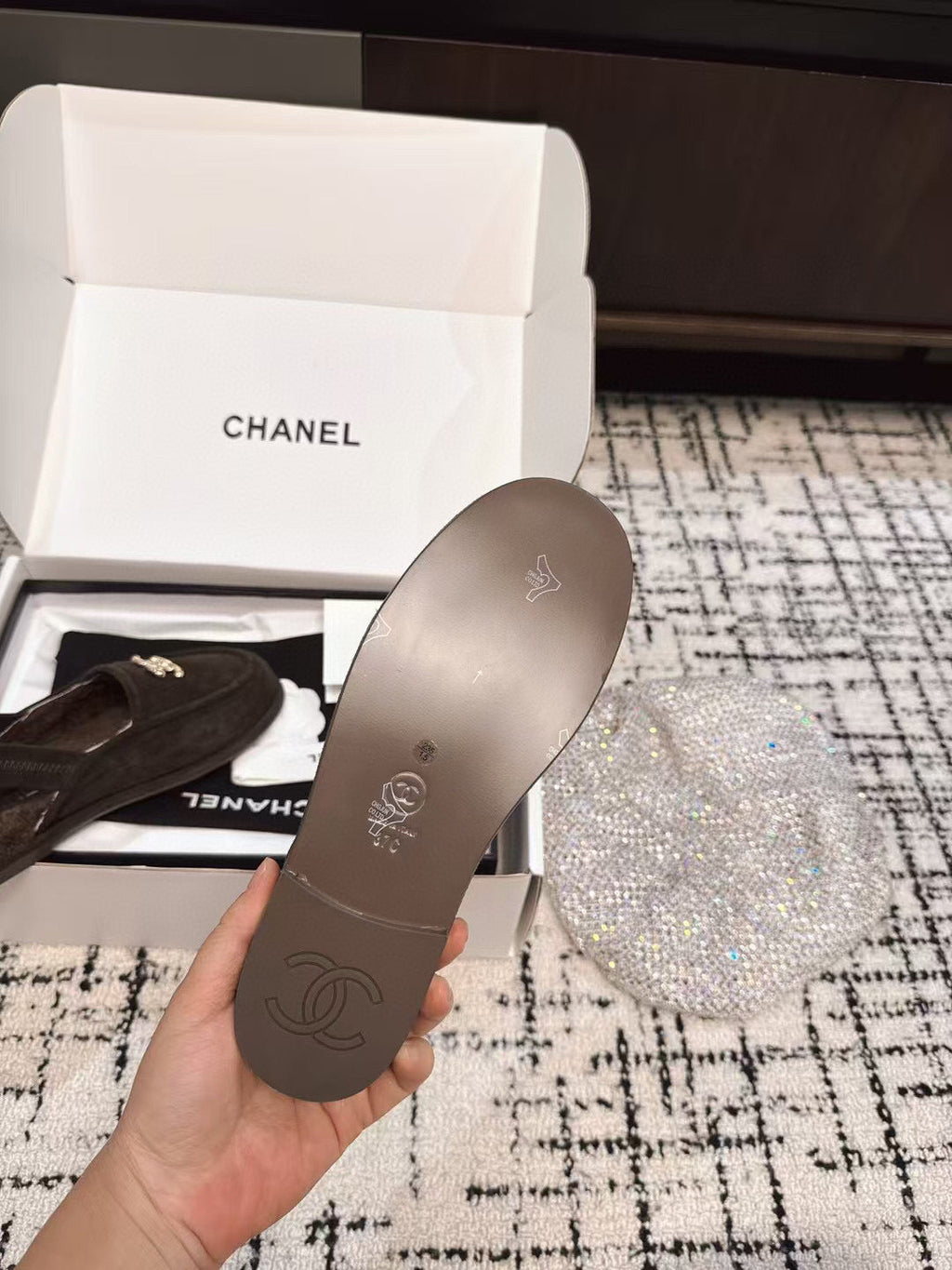 CHANEL SLINGBACK LOAFER IN BROWN SUEDE AND SHEARLING