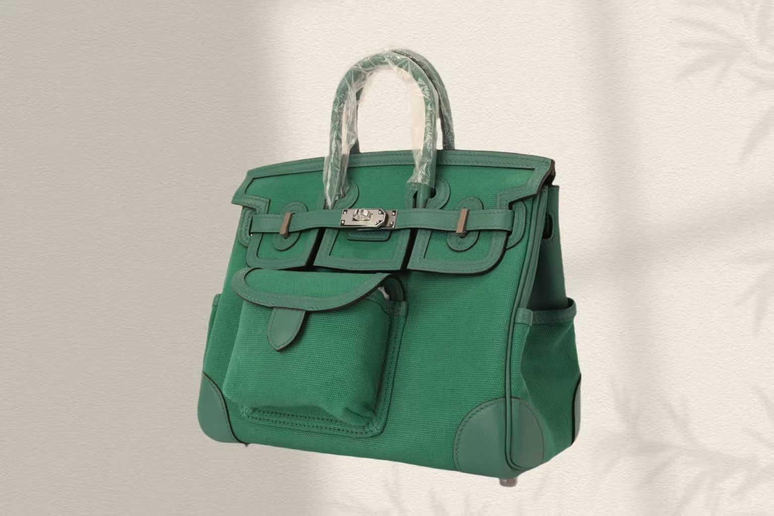 HERMES BIRKIN CARGO 25CM GREEN CANVAS AND LEATHER SILVER HARDWARE