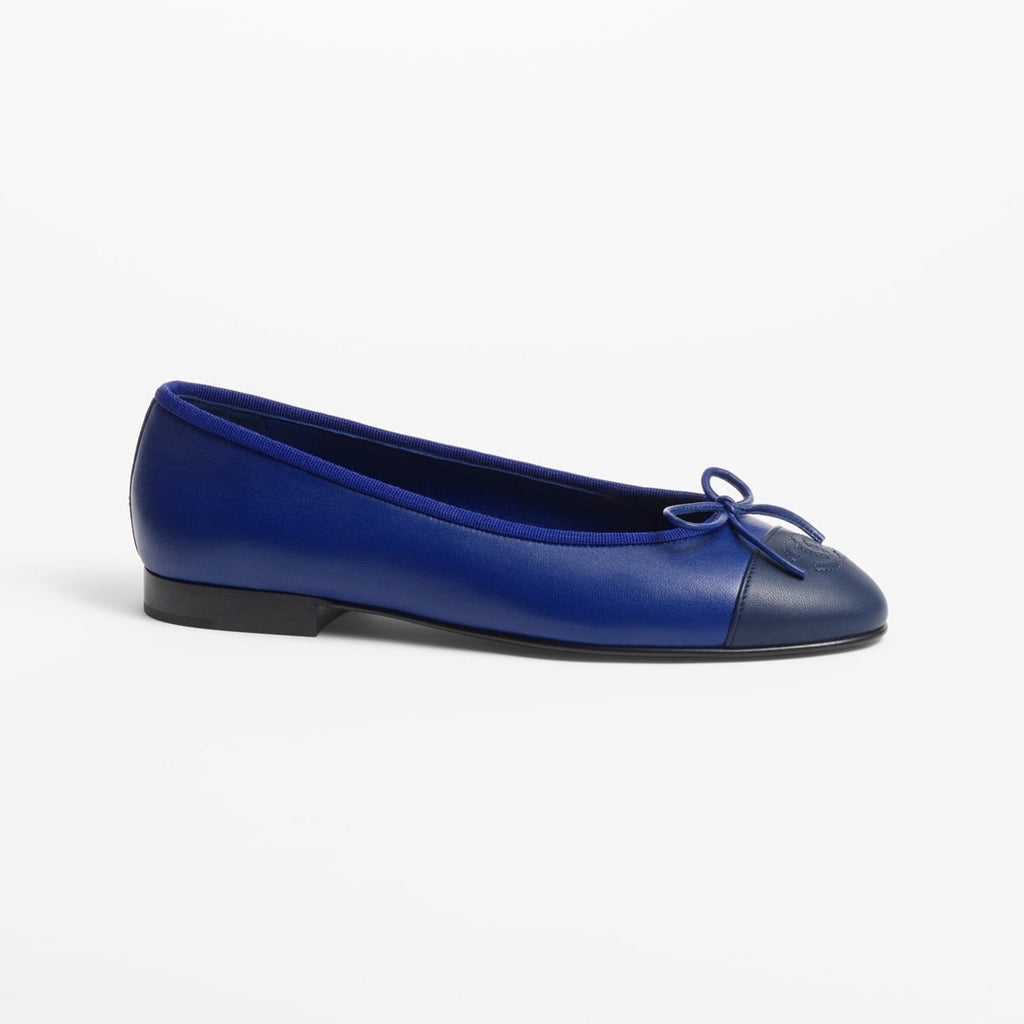 CHANEL BALLET FLATS NAVY BLUE BLACK LAMBSKIN