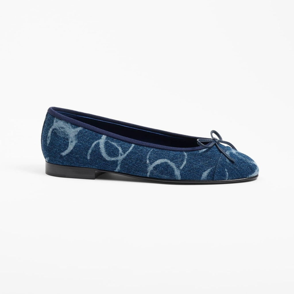 CHANEL BALLET FLATS DARK BLUE WHITE DENIM