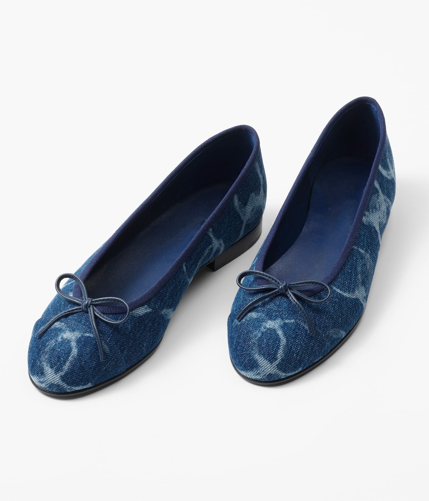 CHANEL BALLET FLATS DARK BLUE WHITE DENIM