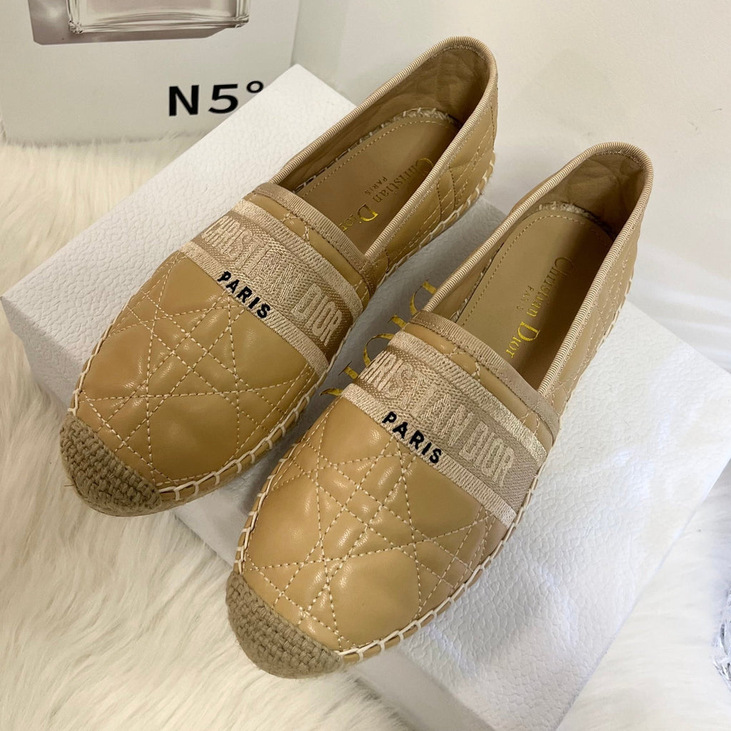 DIOR GRANVILLE ESPADRILLE CAMEL BEIGE QUILTED CANNAGE CALFSKIN