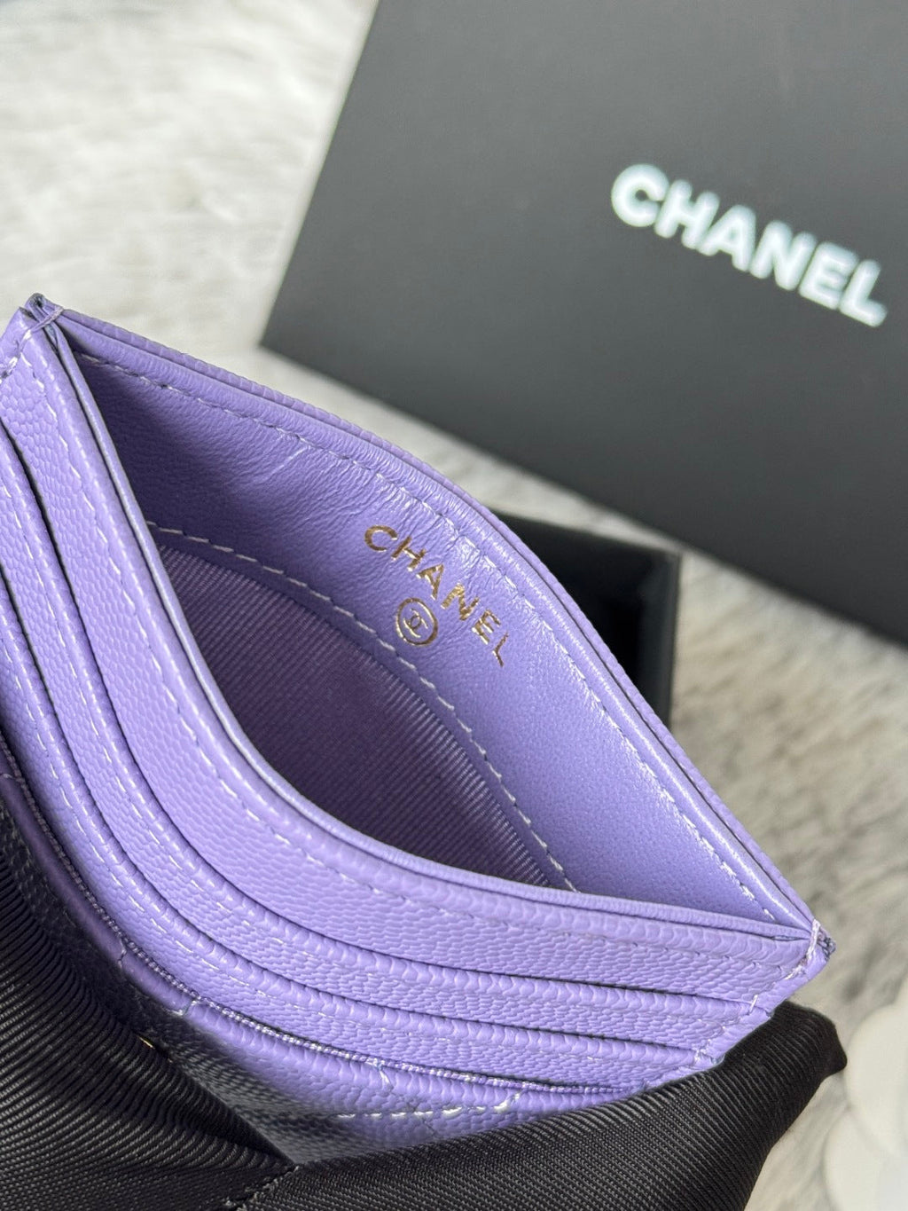 CHANEL 25S CARD HOLDER 11 IN LAVENDER PURPLE CAVIAR GOLD HARDWARE