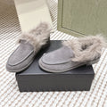 CHANEL 25S LOAFERS MOASIN IN LIGHT GRAY SUEDE WITH LIGHT BEIGE MINK FUR LINING