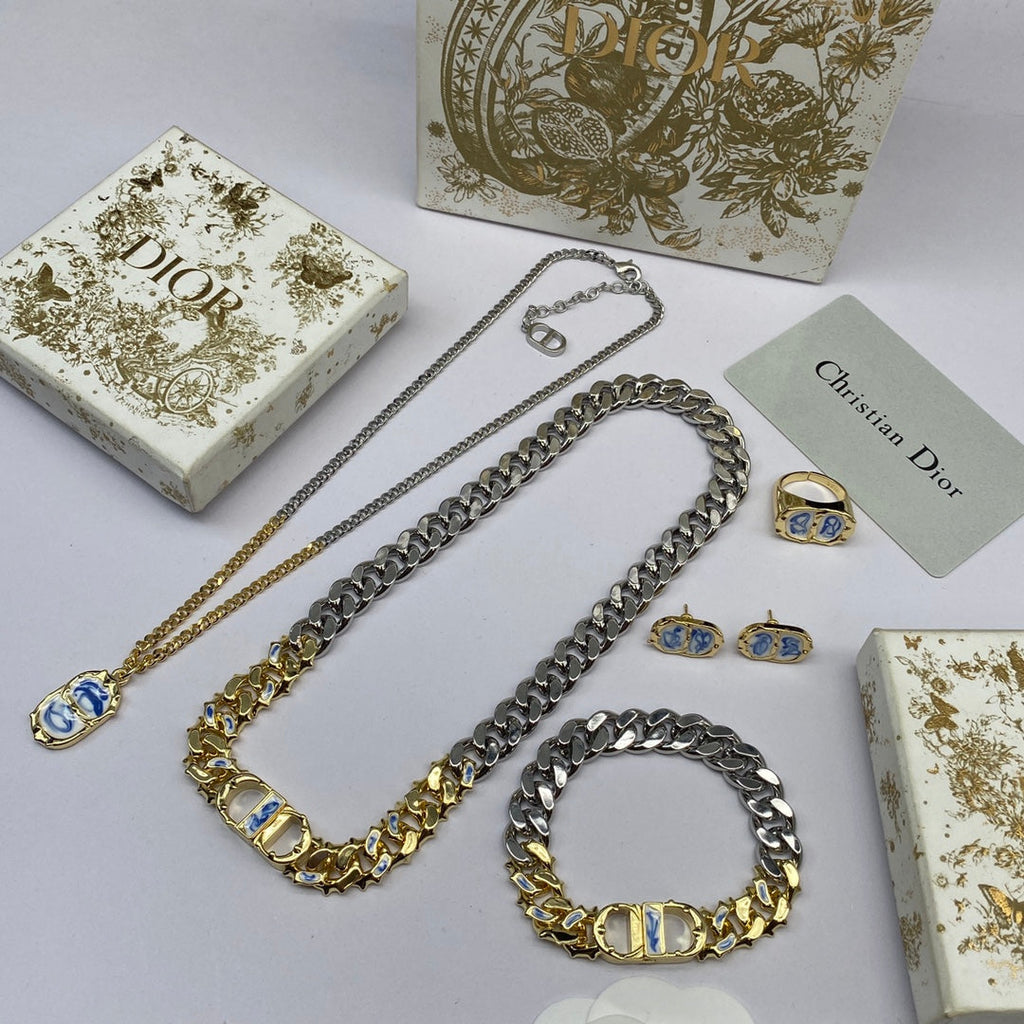 18K Dior Icon Chain Blue White Resin Necklace