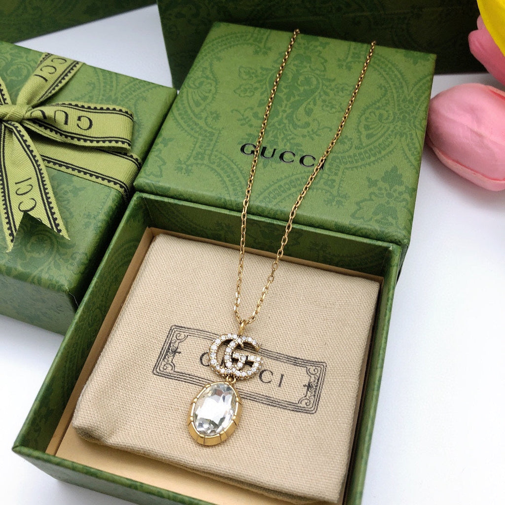 18K Double Gucci Crystal Necklace