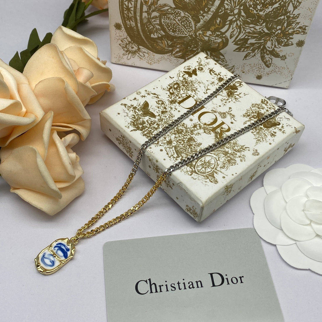 18K Dior Icon Chain Blue White Resin Necklace