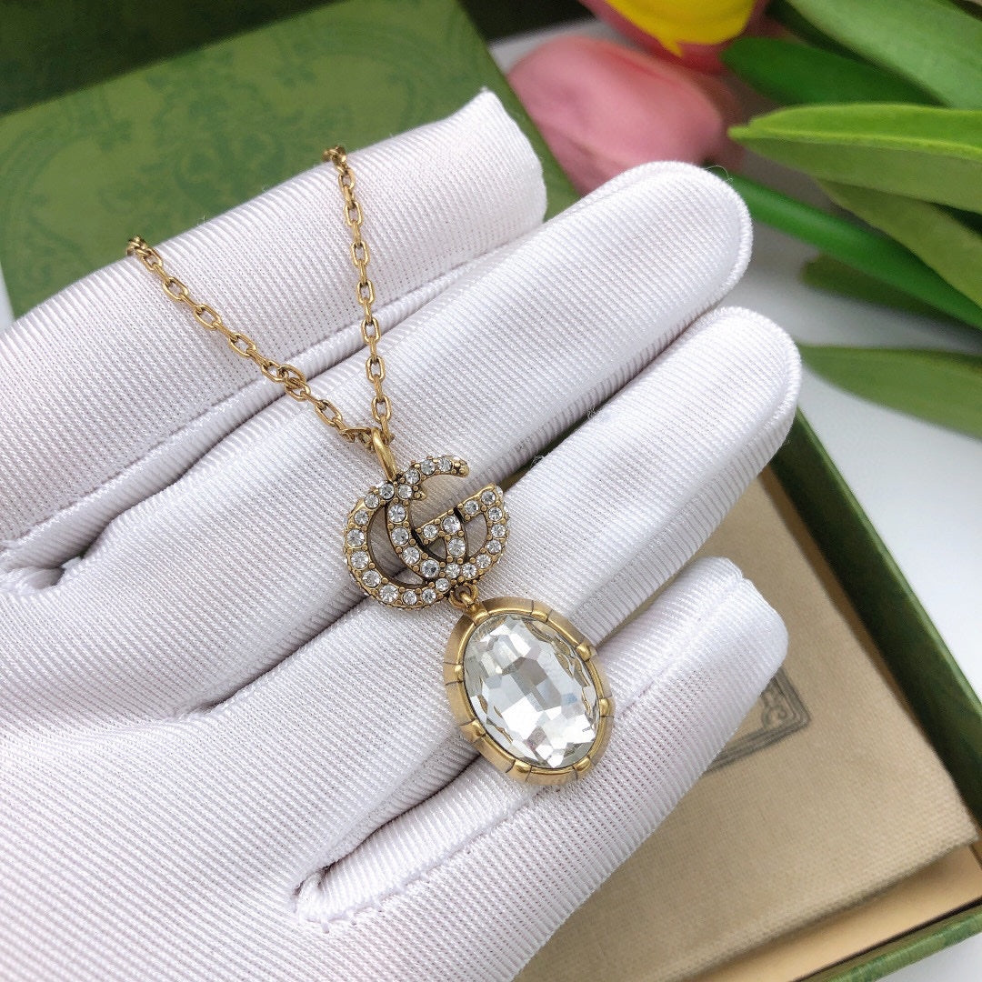 18K Double Gucci Crystal Necklace