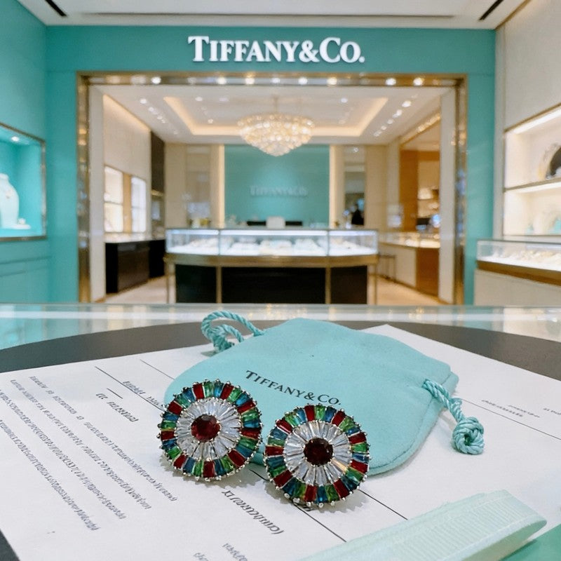 18K Tiffany Color Crystal Earrings