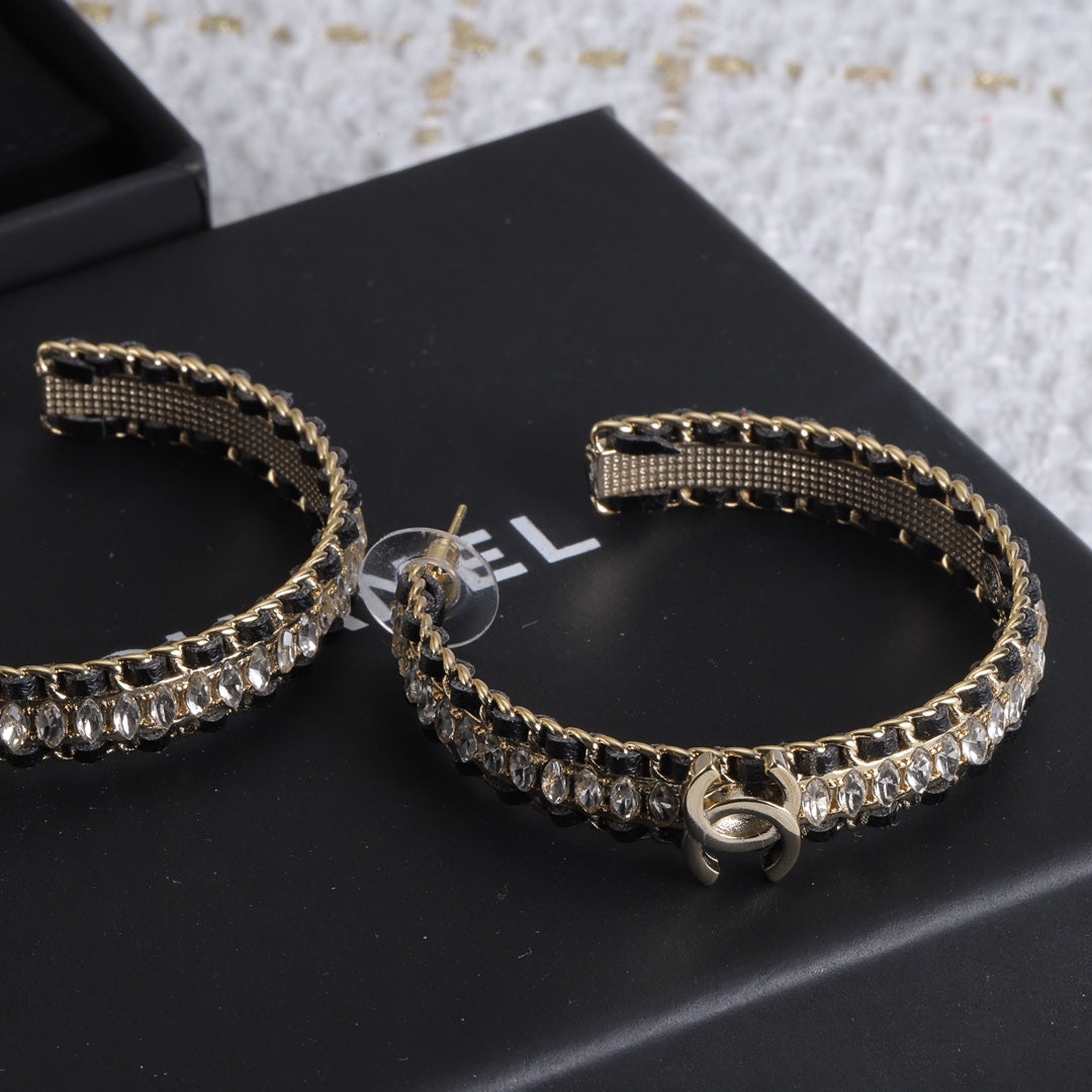 18K  Chanel Leather Chain Earrings