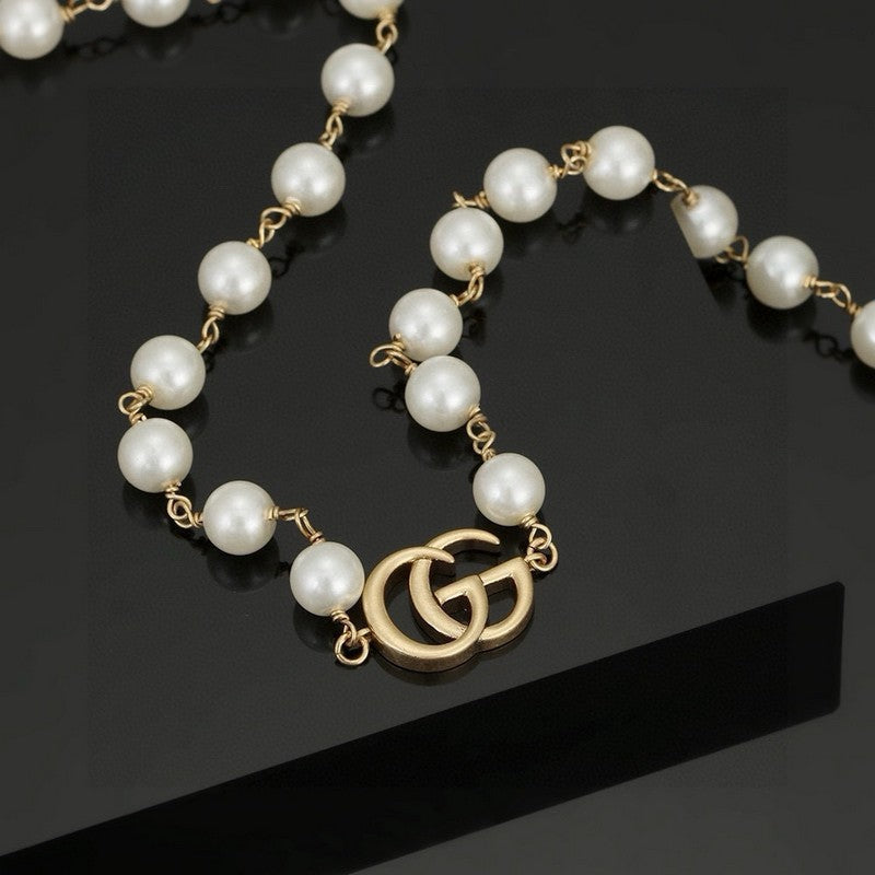 18K Double Gucci Pearl Necklace