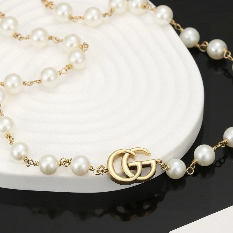 18K Double Gucci Pearl Necklace