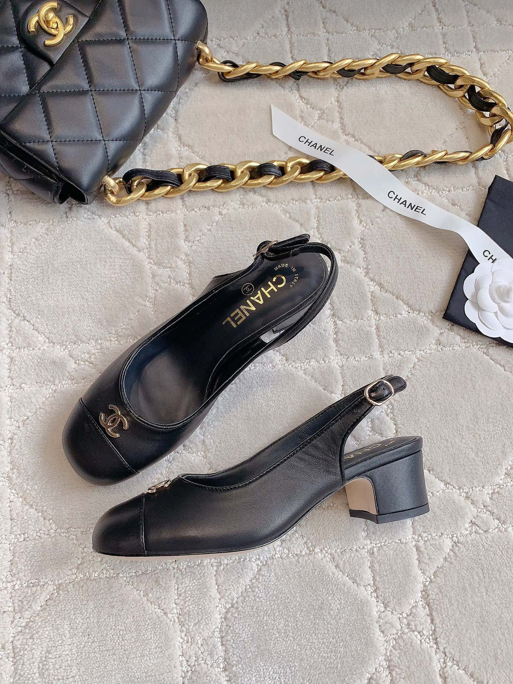 CHANEL SLINGBACKS 45 IN BLACK SHEEPSKIN