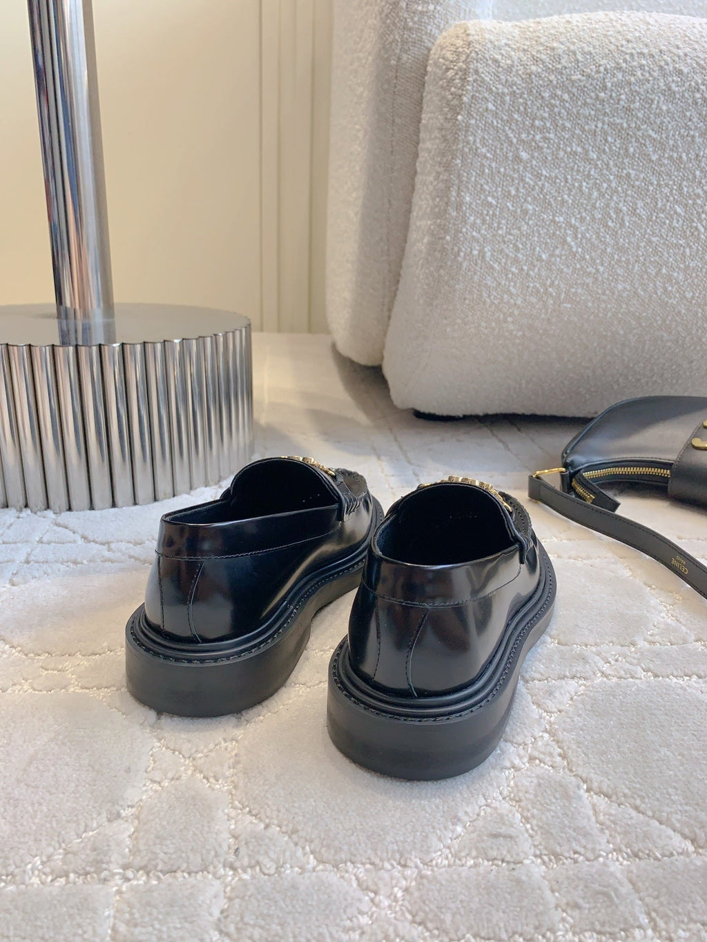 CELINE CHANEL  25S ARC DE TRIOMPHE LOAFERS IN BLACK SHINY CALFSKIN GOLD HARDWARE