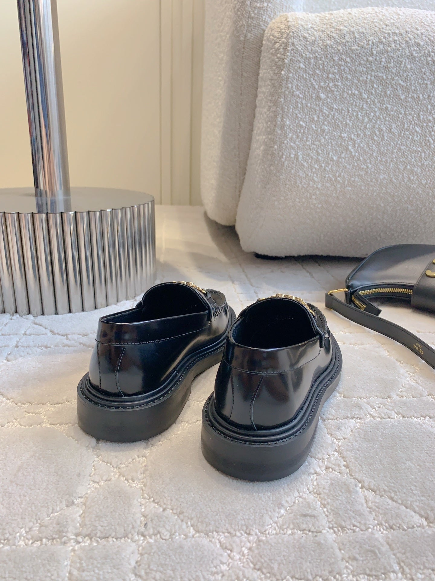 CELINE CHANEL  25S ARC DE TRIOMPHE LOAFERS IN BLACK SHINY CALFSKIN GOLD HARDWARE