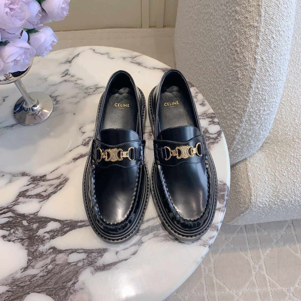 CELINE CHANEL  25S ARC DE TRIOMPHE LOAFERS IN BLACK SHINY CALFSKIN GOLD HARDWARE