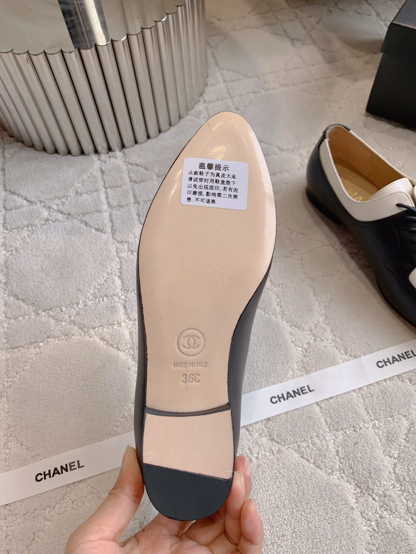CHANEL 25S TWO TONE LACE UP IN BLACK AND WHITE CALFSKIN