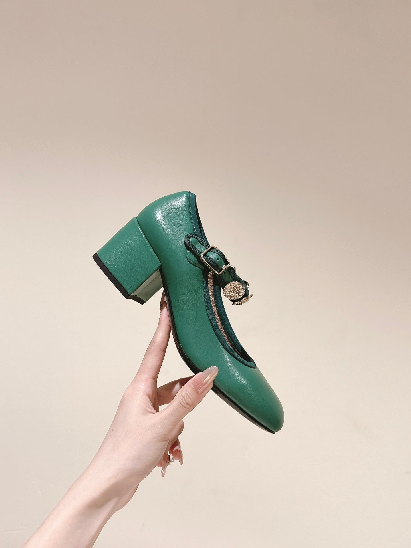 CHANEL HIGH MARY JANE SEA GREEN LAMBSKIN