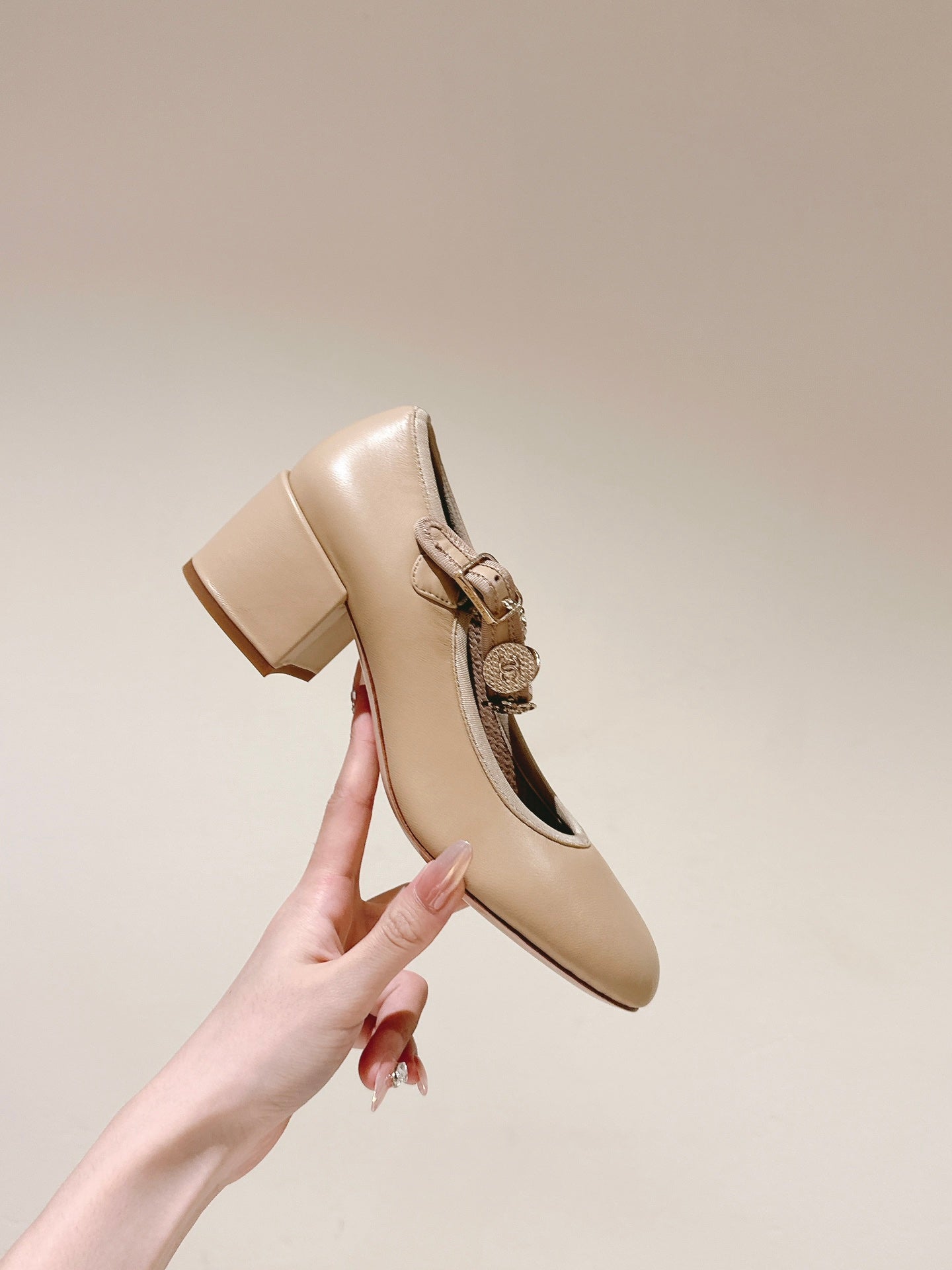 CHANEL HIGH MARY JANE ALMOND BEIGE LAMBSKIN