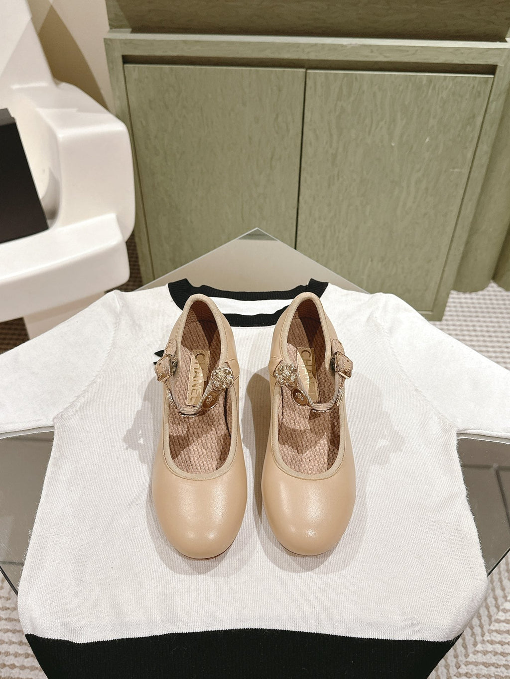 CHANEL HIGH MARY JANE ALMOND BEIGE LAMBSKIN
