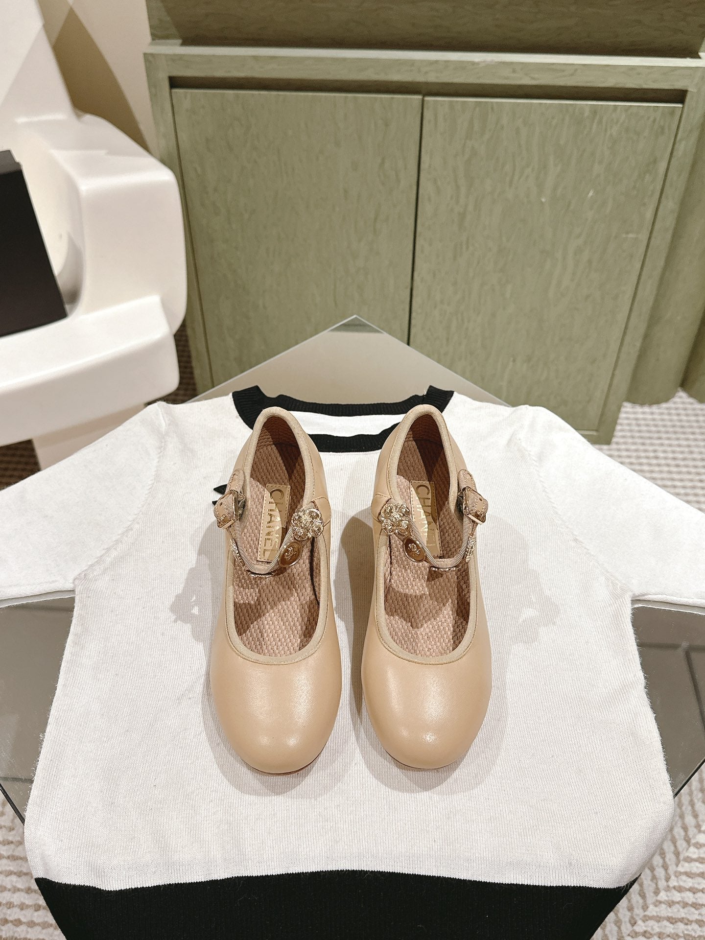 CHANEL HIGH MARY JANE ALMOND BEIGE LAMBSKIN