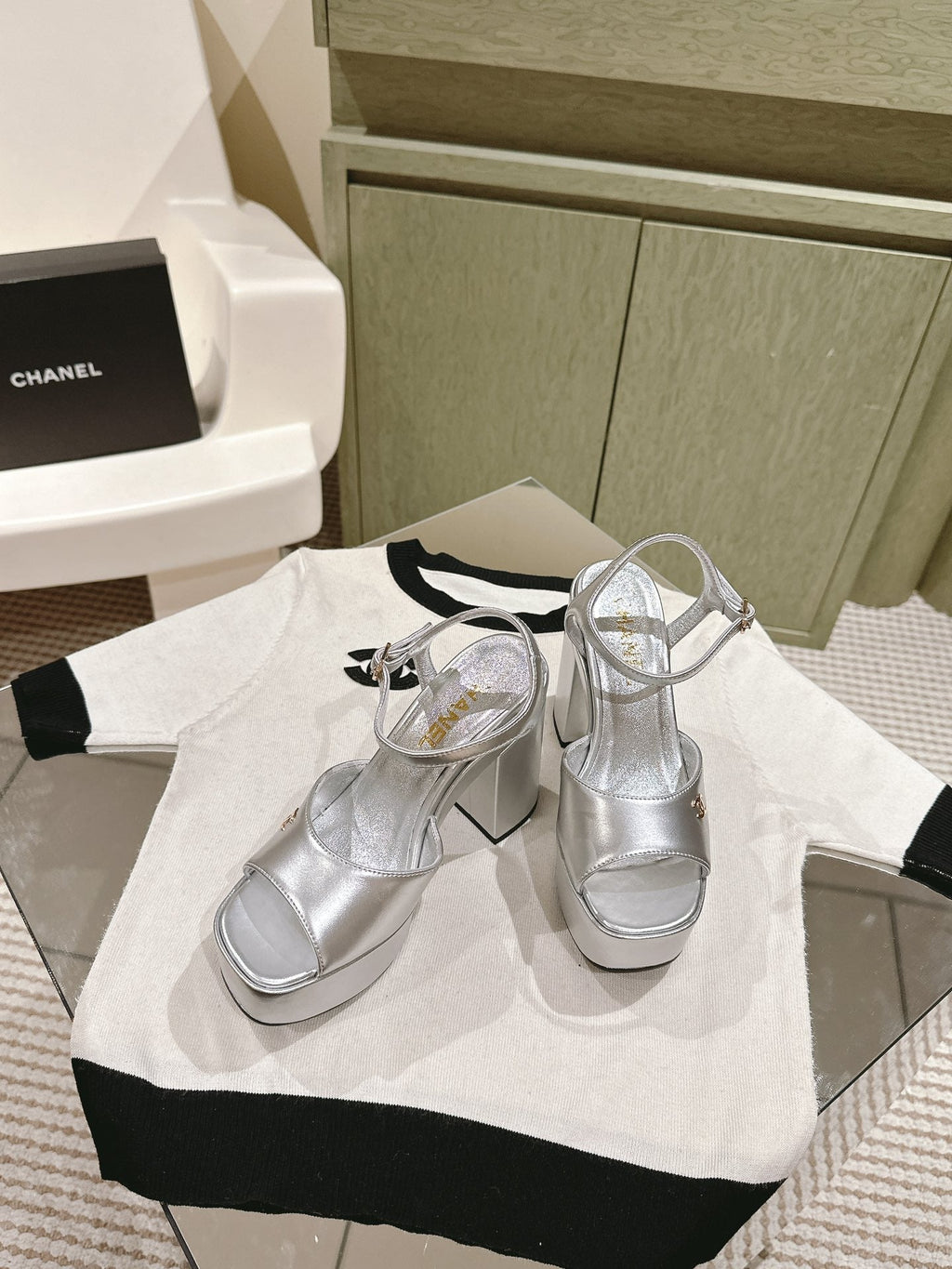 CHANEL HIGH SANDAL SILVER CALFSKIN
