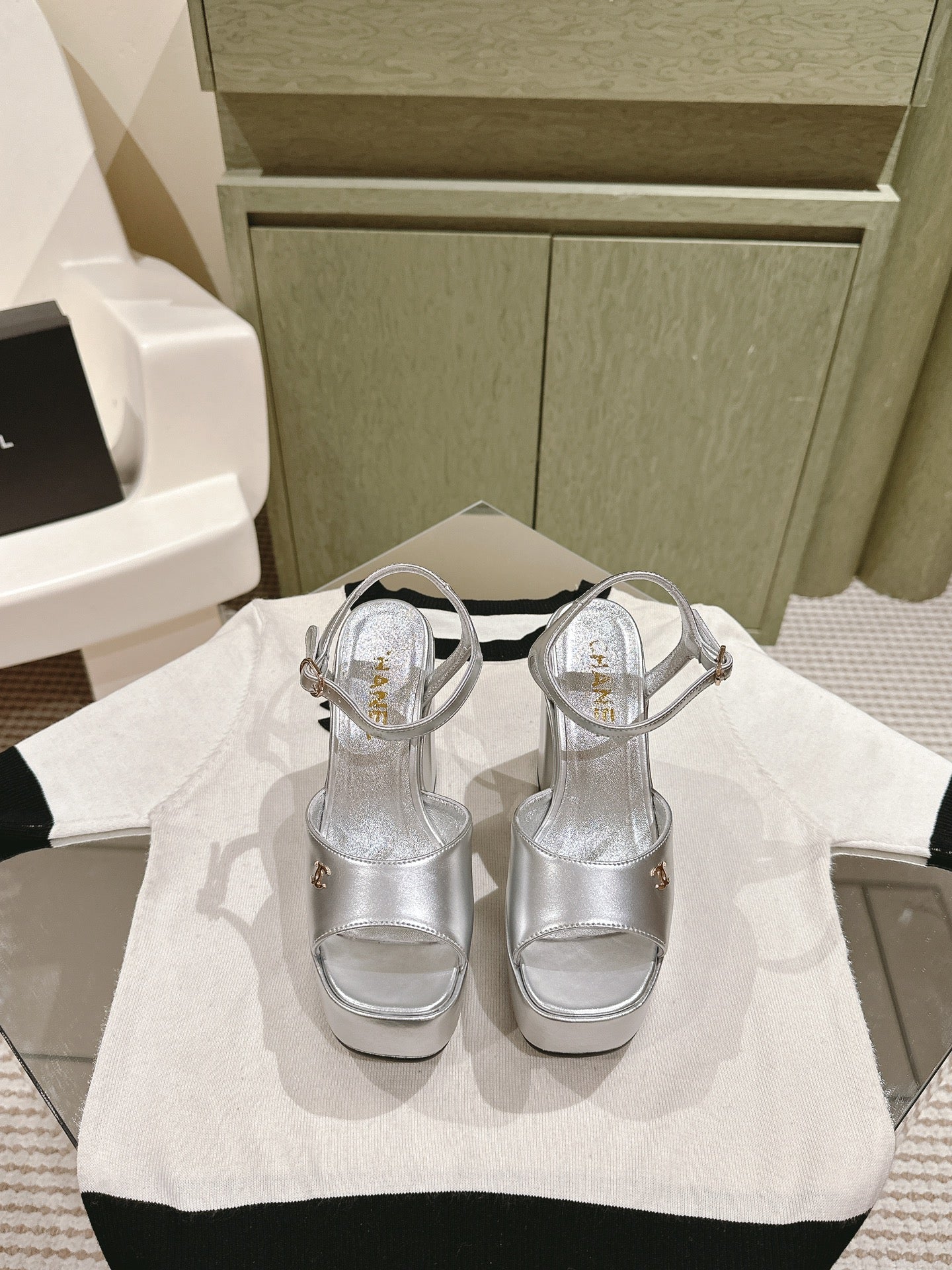 CHANEL HIGH SANDAL SILVER CALFSKIN