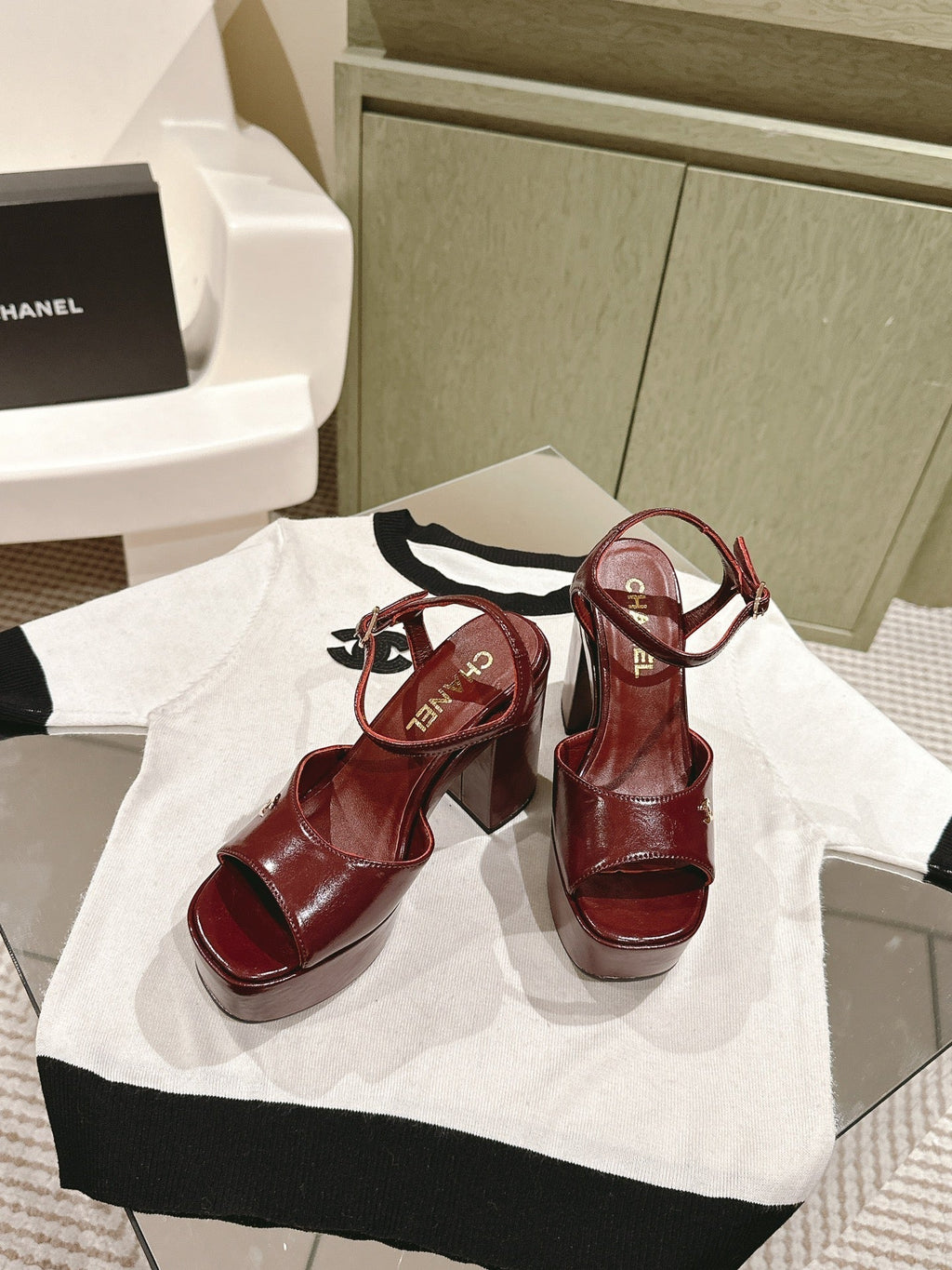 CHANEL HIGH SANDAL WINE RED CALFSKIN