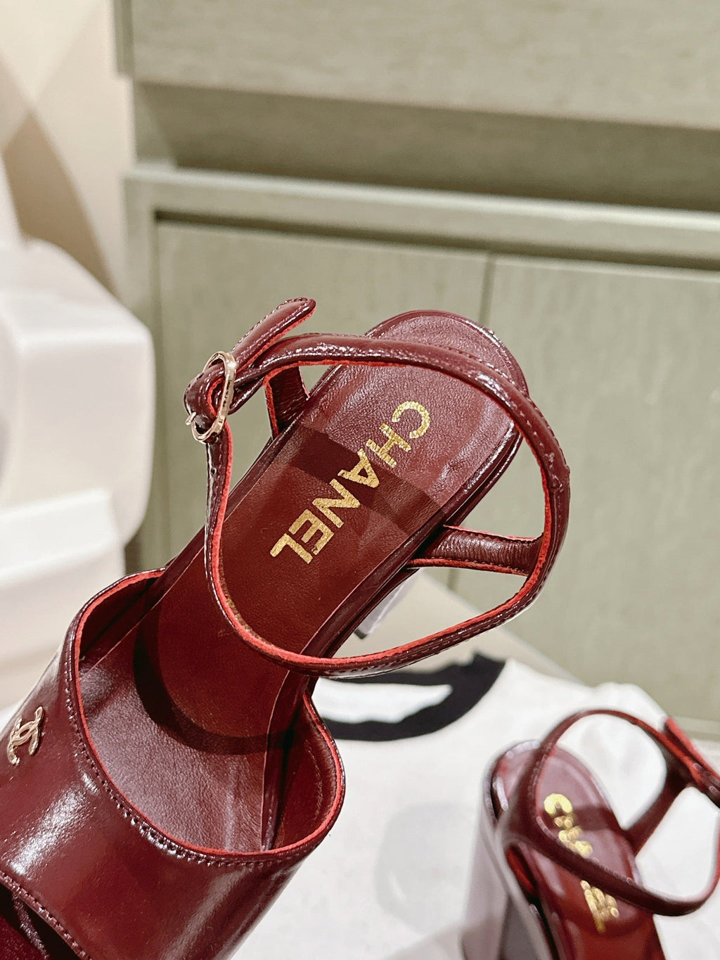CHANEL HIGH SANDAL WINE RED CALFSKIN