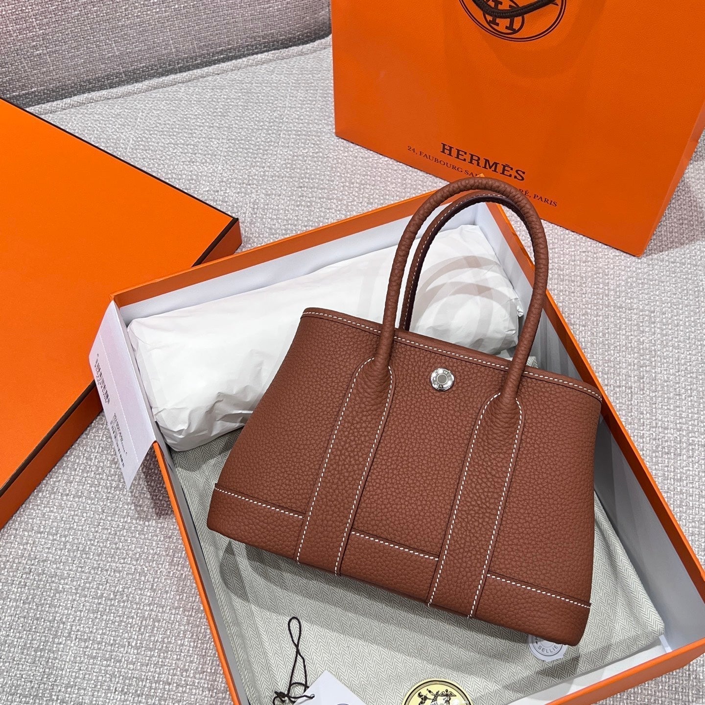 HERMES GARDEN PARTY 23CM IN UMBER BROWN CALFSKIN