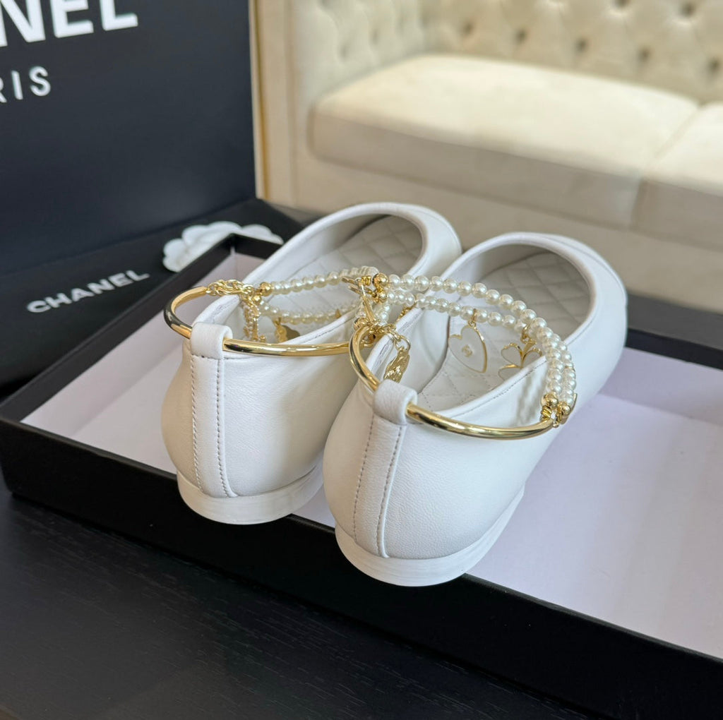 CHANEL Double Strap Chunky Heel Mary Jane Shoes White