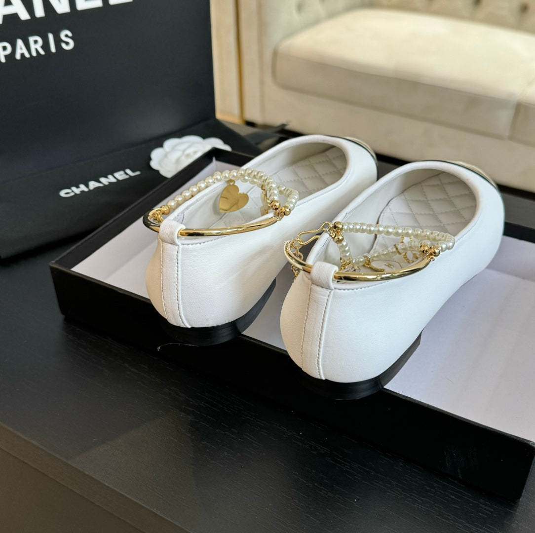 CHANEL Double Strap Chunky Heel Mary Jane Shoes White Black