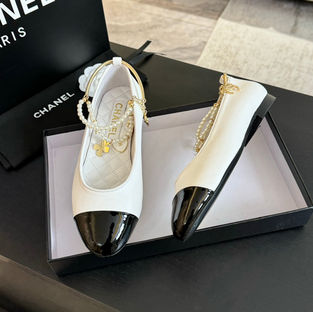 CHANEL Double Strap Chunky Heel Mary Jane Shoes White Black