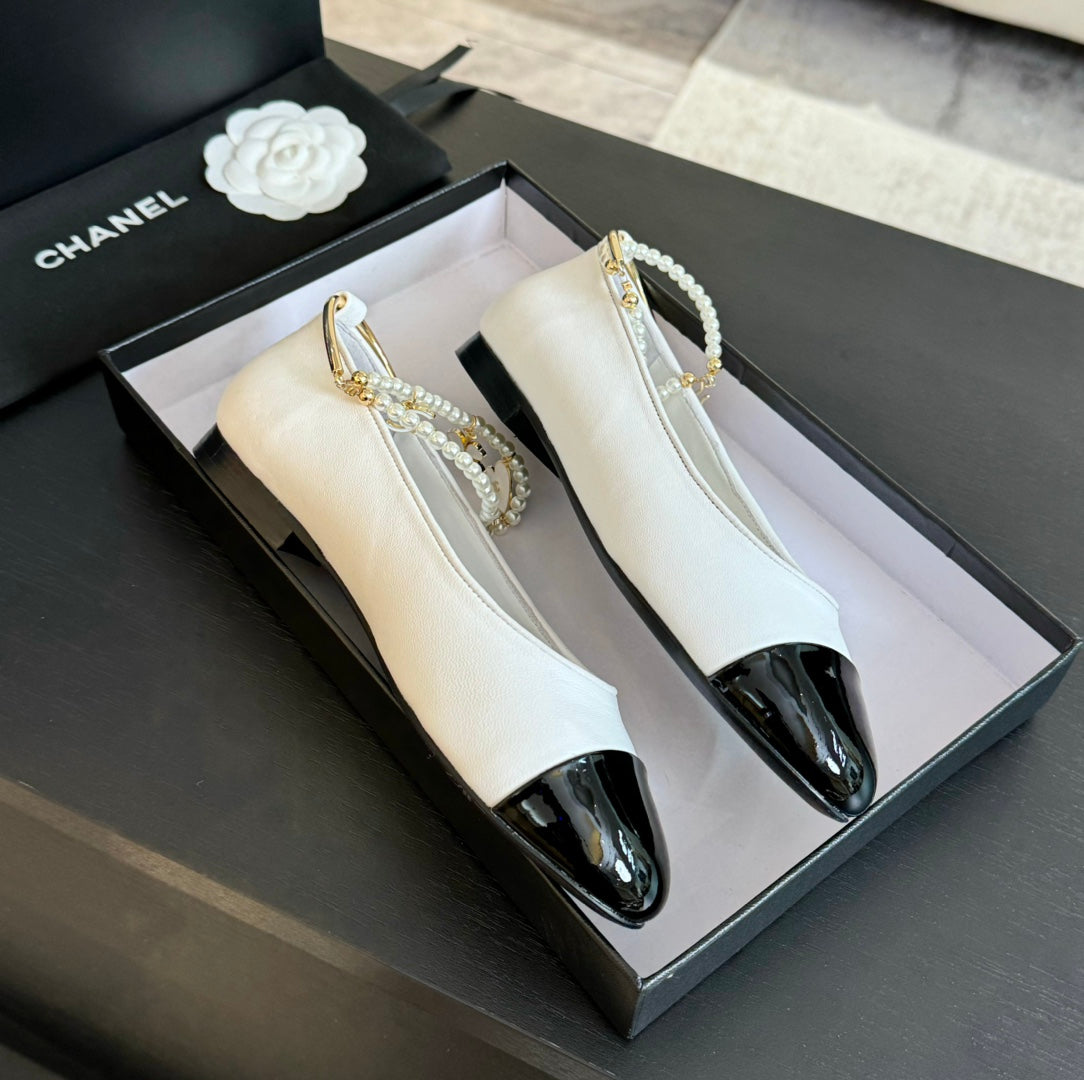 CHANEL Double Strap Chunky Heel Mary Jane Shoes White Black