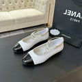 CHANEL Double Strap Chunky Heel Mary Jane Shoes White Black