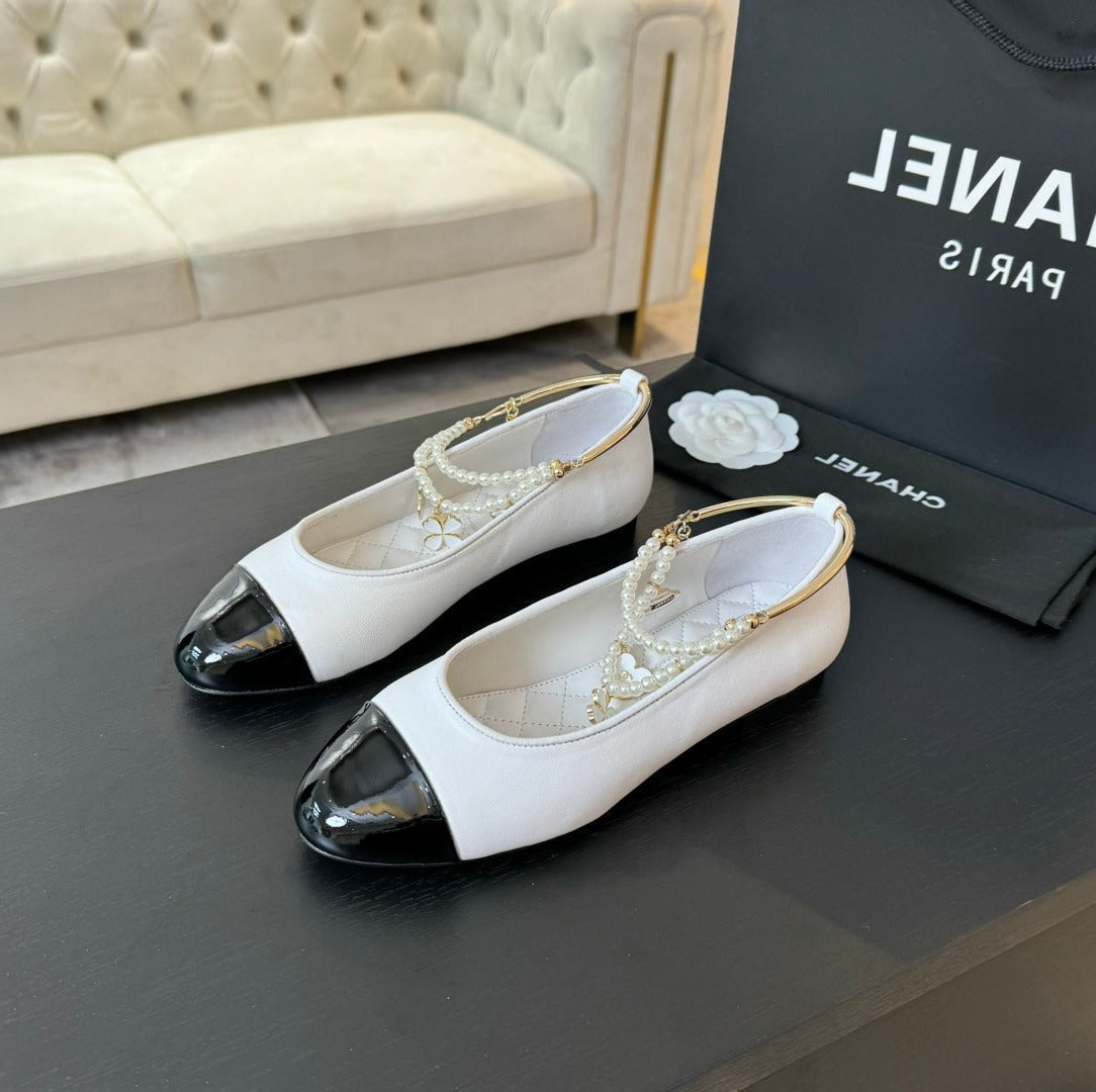 CHANEL Double Strap Chunky Heel Mary Jane Shoes White Black