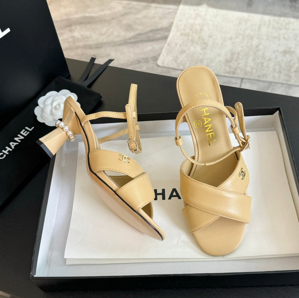 CHANEL High Sandals Lambskin Yellow Cream