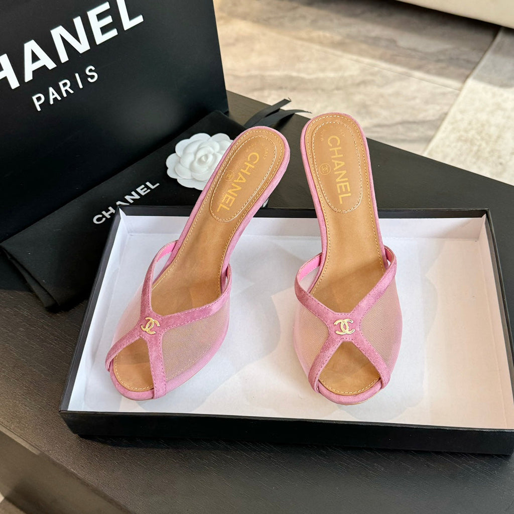 CHANEL Double C High Heel Rose Pink Lambskin