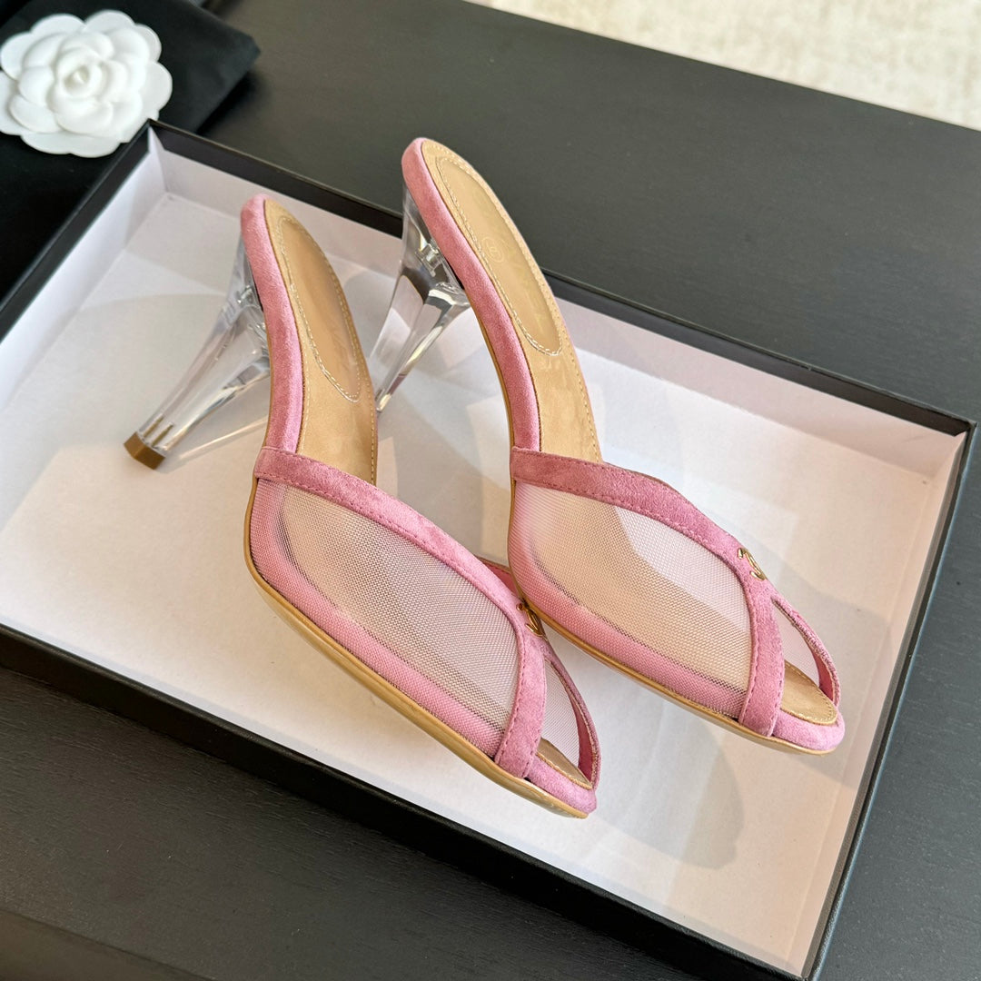 CHANEL Double C High Heel Rose Pink Lambskin
