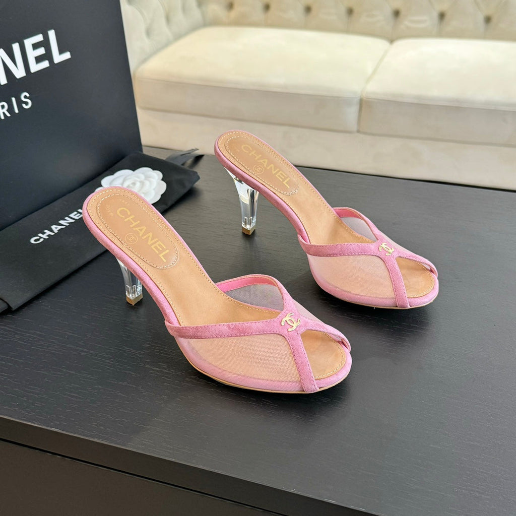 CHANEL Double C High Heel Rose Pink Lambskin