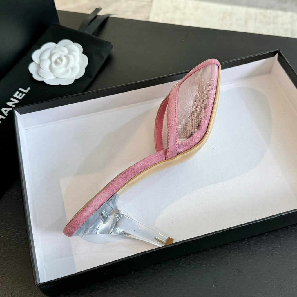 CHANEL Double C High Heel Rose Pink Lambskin