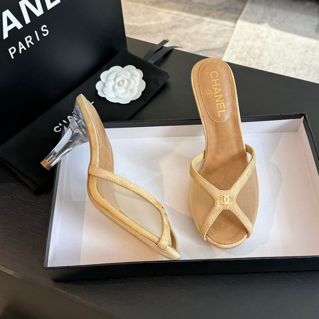 CHANEL Double C High Heel Tan Brown Lambskin