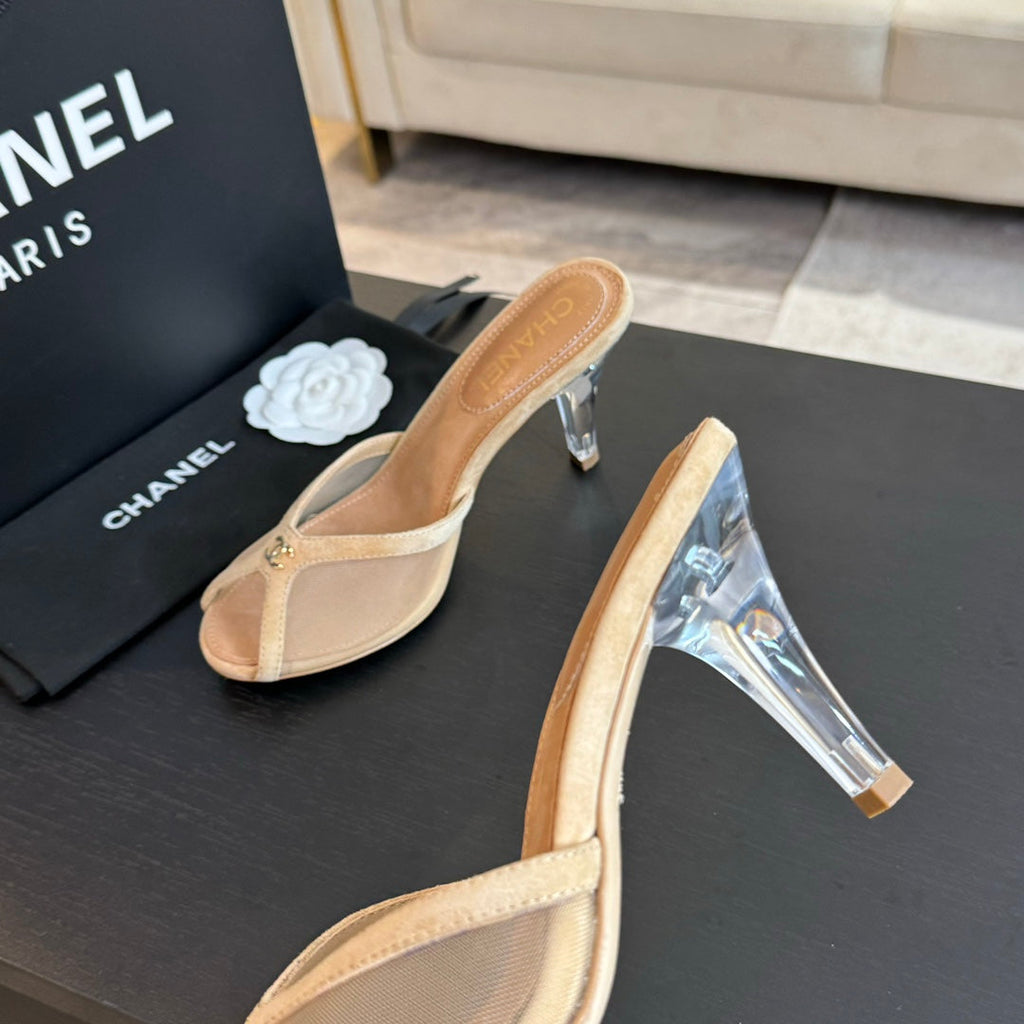 CHANEL Double C High Heel Tan Brown Lambskin