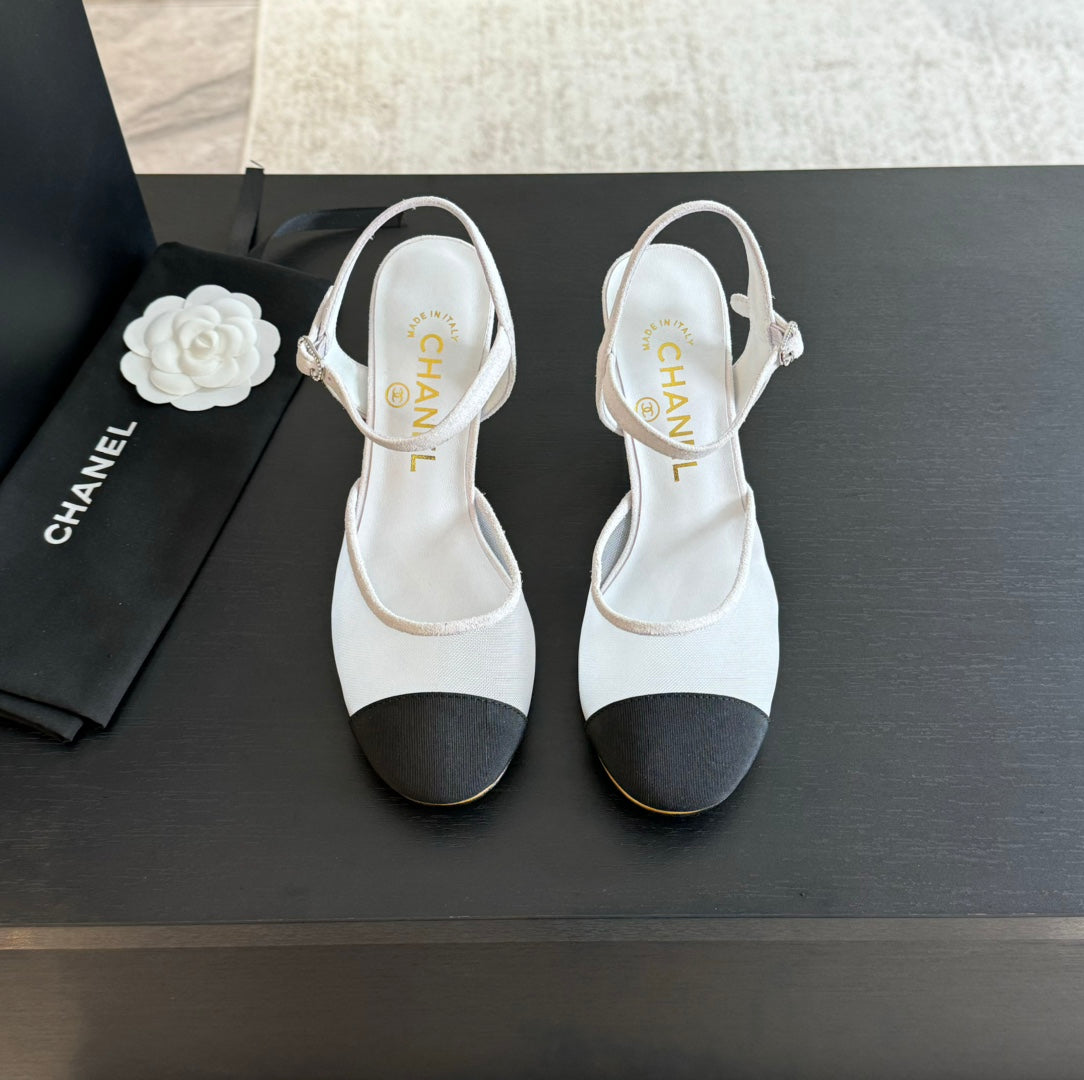 CHANEL Waterproof Platform High Heels Transparent Heel Mesh White