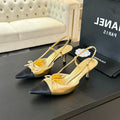 CHANEL SLINGBACK WITH BOW IN GOLDEN MIX BLACK LAMBSKIN