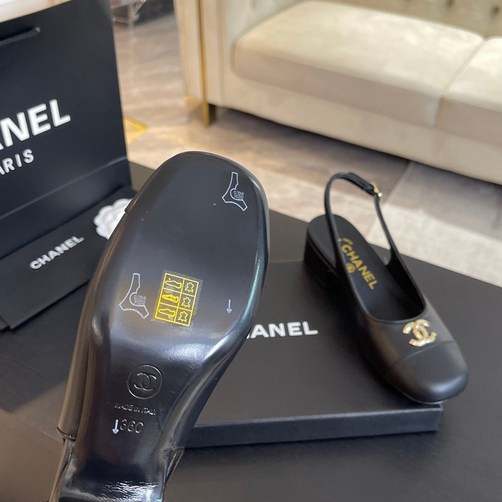 CHANEL SLINGBACKS IN BLACK CALFSKIN