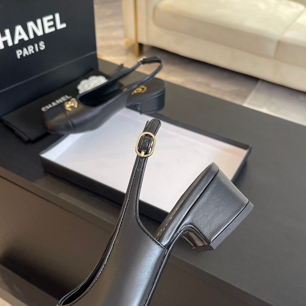 CHANEL SLINGBACKS IN BLACK CALFSKIN