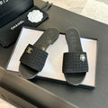 CHANEL BLACK WOVEN FLAT SLIPPERS