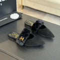 CHANEL MULE IN BLACK SMOOTH FLEECE WITH GOLD HARDWARE